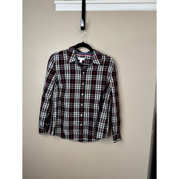 Charter Club Women's Black Plaid Blouse size Petite Large long sleeve button up - Picture 1 of 7